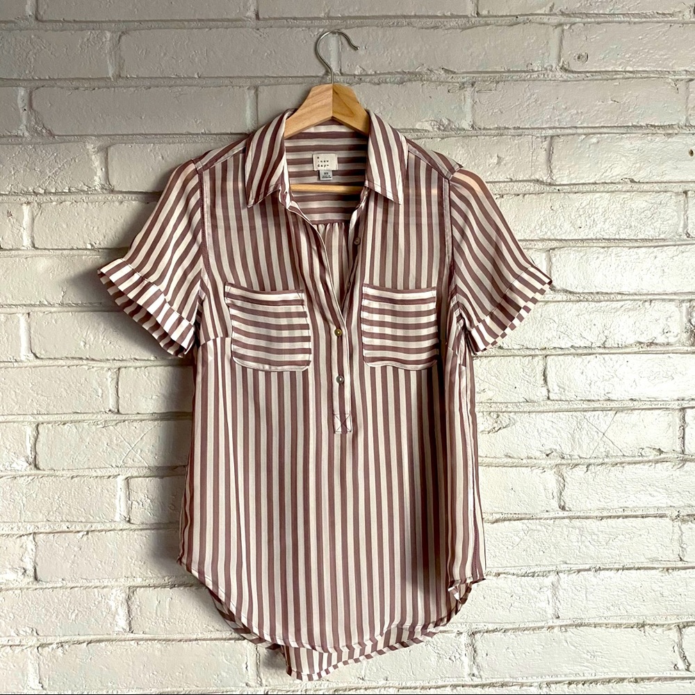 Pinstripe half button down woman’s top
